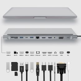 Stations 12in1 TypeC Docking Station Dual HDMI 4K VGA 3.5mm USB3.0 TF/SD Reader RJ45 PD Charge USB C HUB For Laptop Macbook PC Dex Dock