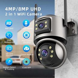 IP Cameras 4K 8MP HD Wifi PTZ Camera Outdoor 4MP Dual Lens Dual Screen AI Auto Tracking IP Camera CCTV Audio Video Surveillance P2P iCSee 24413