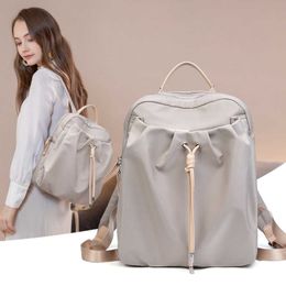 Korean 2024 Summer Versatile Pleated Backpack for Women Simple and Large Capacity Oxford Cloth Travel Bag Trend