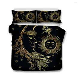 Bedding Sets Modern Bohemian Moon And Sun Printed Family Dormitory Vintage Bedspread Black Down Comforter Pillowcase Set