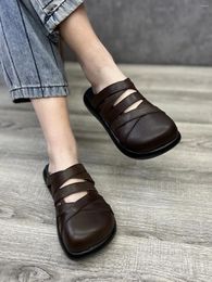 Slippers Birkuir Hollow Out Outdoor Women Thick Heel Closed Toe Sandals Genuine Leather Cross Belt Big Head