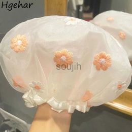 Bath Tools Accessories Floral Embroidery Cute Shower Caps Women Face Wash Waterproof Double Layer Bathroom Hair Bonnet Shampoo Shield Bath Hat Princess 240413