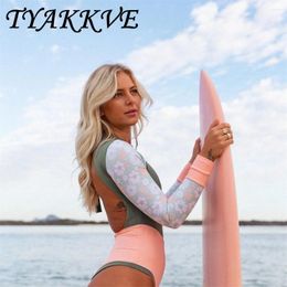 Women's Swimwear TYAKKVE Long Sleeved Tie Dye Integrated Swimsuit Beach Rash Guard Surfing Jumpsuit Backless Plus Size Sports 2024