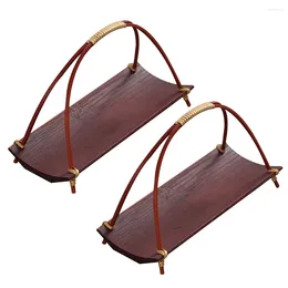 Plates 2 Pcs Refreshment Tray Desk Organiser Tea Towel Holder Vintage Handle Bamboo Storage Plate