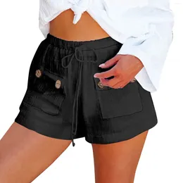 Women's Shorts Women Beach Comfy Casual Summer Cotton Button Flowy Waisted High With Pockets Short Bodysuit For