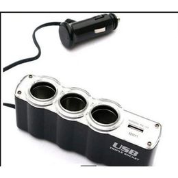 Novo 2024 de um a três +USB Ligter de charuto de porta 3 vias Triple Cigarette Socket Spletter One a Three +Port Cigar de Porta USB para carro