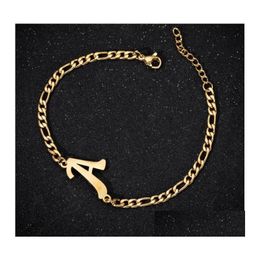 Chain Alphabet Pendant Stainless Steel Link Bracelets Metal English Letters Couple Bracelet For Men Drop Delivery Jewelry Dhmib