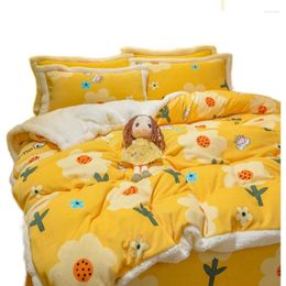 Bedding Sets Crystal Velvet Winter Warm Set Cartoon Floral Pattern Four Pieces Anti-static Z10