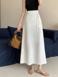 Skirts Vintage White Elegant High Waist Jacquard Skirt Women 2024 Spring Summer Chinese Style Fashion Black Temperament Long