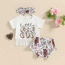 Clothing Sets CitgeeSummer Infant Baby Girls Outfits Letter Print Short Sleeve Tassel T-Shirt Floral Shorts And Headband Clothes Set