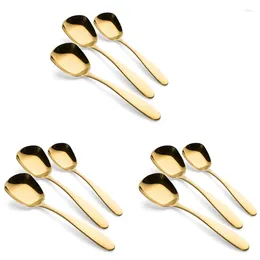Coffee Scoops 9 Pcs Stainless Steel Flat Spoons Chinese Silver Soup Tea Dinner Gold Spoon Sets Kitchen Accessories-Gold