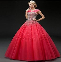 Sweet 16 Dress Watermelon Beading Sequins Quinceanera Dresses Ball Gown Straps Vestido De Festa Laceup Long Tulle Formal Prom Gow9666869