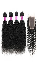 Peruvian Brazilian Indian Malaysian Virgin Kinky Curly Hair 34 Bundles With Closure Human Hair Bundle Lace Closure Kinky Curly We8004759