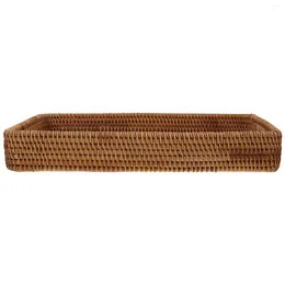 Plates Decorate Bread Basket Rectangle Rattan Tray Hand Woven Serving Decorations Rectangular