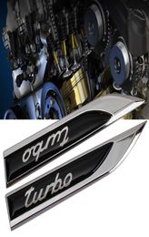 2Pcs Turbo motors blade decal landmark 3D Logo Emblems Badge car metal stickers2181636