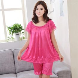 Home Clothing Casual Summer 2 Piece Women Pyjamas Set Tops And Shorts Sleepwear O-neck Short Sleeve Nightgown Plus Size Lingerie