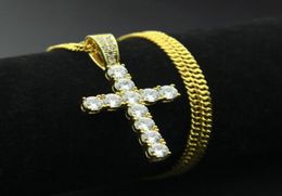 Hip Hop Cross Pendant Necklace With 60cm Chain For Men and Women Copper Iced Out Cubic Zircon Bling Men Jewellery N3406051342