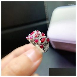 Cluster Rings High Pure Natural And Real Ruby Ring 925 Sterling Sier Fine Handworked Jewellery Female Anniversary Drop Delivery Dh6Pa