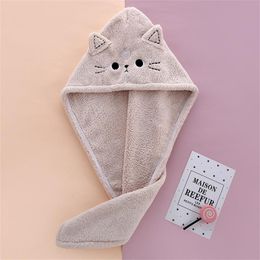 Hair Drying Hat Super Soft No Shedding Coral Fleece Cute Kitty Shower Hat Hair Towel Wrap Bathroom Gadget Daily Use