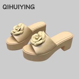 Slippers Top Quality Handmade Platform High Heel Real Leather Woman Open-Toe Thick Sole Slides Beach Shoes Slip-Ons Botas Mujer