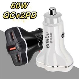 60W Dual Type C Fast PD Car Charger USB quick charging Car Phone Mobile Charger For iphone samsung xiaomi huawei