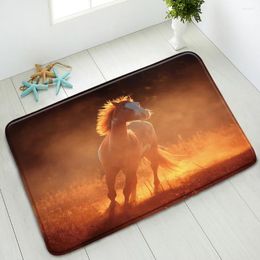 Bath Mats Animals Non-Slip Bathroom Mat Running Horse Highland Cattle Elephant Tiger Giraffe Indoor Absorbent Carpet Washable Floor