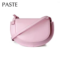 Shoulder Bags Summer 2024 Pink White Colour Small Saddle Pouch Glossy Split Cow Leather Women Croosbody Bag Innovative Daily-use Purse