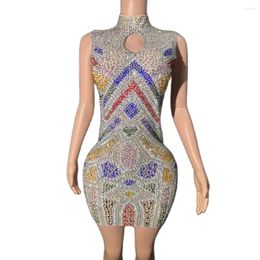 Stage Wear Sexy Luxury Sparkly Colourful Diamonds Backless Mini Dress Evening Party Nightclub Performance Costume Singer Dancer