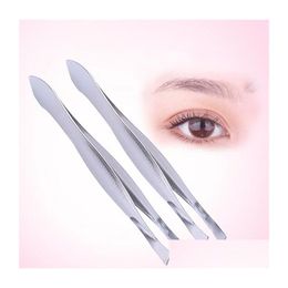 Eyebrow Tools Stencils Stainless Steel Bevel Clip Cosmetic Makeup Tweezers Drop Delivery Health Beauty Accessories Dh0Pp