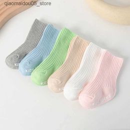 Kids Socks Pure white letter floor socks suitable for 0-3Y toddlers newborns infants girls boys soft cotton anti slip vertical stripe inventory Q240413