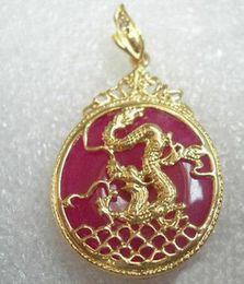 Whole Mauve Purple Red Jade Yellow Gold Plated Dragon Wave Fortune Pendant Necklace8152688