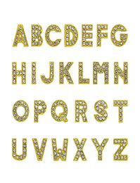 1300pcslot AZ Gold Colour full rhinestone Slide letter 8mm diy charms alphabet fit for 8MM leather wristband keychains1407931