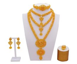 Earrings Necklace Arabic Dubai Jewellery Set For Women Ethiopian African Long Chain Gold Colour Wedding Bridal Gift4871839