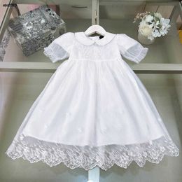 Fashion Classics girls partydress Letter logo embroidery baby skirt Size 90-150 CM kids designer clothes Pure white lace design Princess dress 24April