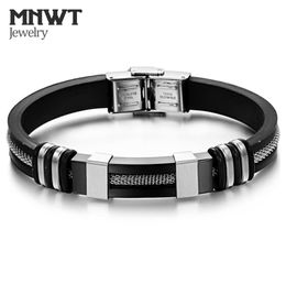 MNWT Mens Bracelets Stainless Steel Black Silicone Bracelets Charm Bracelet Male Bangle For Men Jewelry Silver Rose Gold Color9437009
