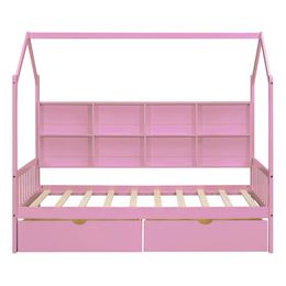 Twin Size House Bed,Wooden kids bed with 2 Drawers and Storage Shelf,Space-saving,comfortable for Kids youth bedroom