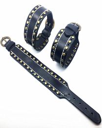 Whole 10pcsLot Top Men039s Bracelets Black Genuine Leather Handmade Studded Bracelet Punk Style Fashion Jewelry7419311