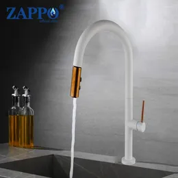 Kitchen Faucets ZAPPO Sink Faucet Deck Mounted Pull Out White Two Function Single Lever And Cold Water Mixer Tap