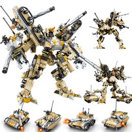 SEMBO 1075pcs Tank Transforming Mech Robot Model Building Blocks MOC Military Series Vehicle Assembly Bricks Toys for Boys Gifts