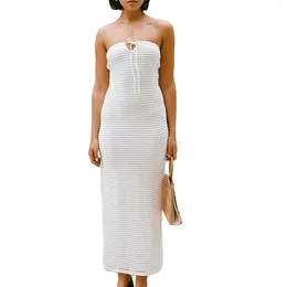 Casual Dresses Women's Summer Sexy Long Bandeau Dress White Sleeveless Off Shoulder High Split Tube Top