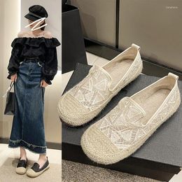 Casual Shoes Lace Breathable Fashion Fisherman Women 2024 Spring Retro Linen Woven Loafer Flat