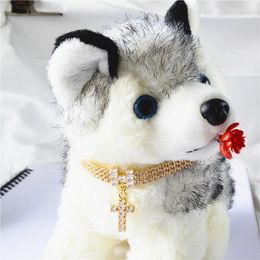 Dog Apparel Bling Crystal Cross Pendant Collar Diamond Puppy Pet Shiny Full Rhinestone Necklace Collars For Little Dogs Suppl