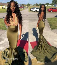 Deep V neck Sleeveless Long South African Black Girl Prom Dress Lace Appliques Evening Reception Party Gown Custom Made Plus Size8103985