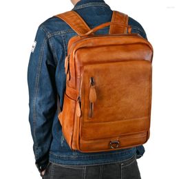 Backpack Men Rucksack Book Bag Genuine Leather Retro Travel Chinese Style Design Male Real Cowhide Computer Knapsack School Bags