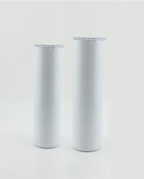 Sublimation Straight Skinny Tumblers Stainless Steel Blank White Skinny Cup with lid straw Cylinder Bottle SEA CCA126236849041