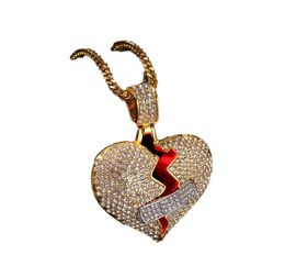 Mens Hip Hop Necklace Iced Out Broken Heart Pendant Necklaces Fashion Jewelry4170221