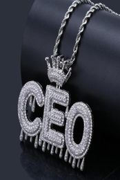 Custom Name Iced Out Crown Letters Chain Pendants Necklaces Men039s Charms Zircon Hip Hop Jewellery Gold Silver 24 inch Rope Chai7145670