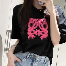 High quality designer clothing Edition Summer Fashion Minimalist Style Large Neon Embroidery Mens Womens Short Sleeve T-shirt