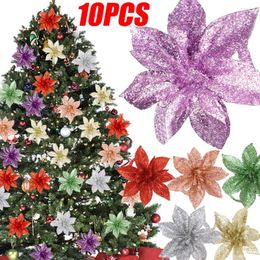 Decorative Flowers 5/10pcs Glitter Artificial Christmas Tree Ornaments Merry Decorations Home Year Wedding Party Gift Decor