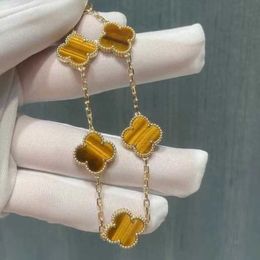 Designer 925 Sterling Silver VAN Tiger Eye Bracelet Plated with 18K Gold Clover CNC High Version Lucky Grass